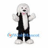 Sheepdog Mascot Costume in Black and White with Shaggy Head