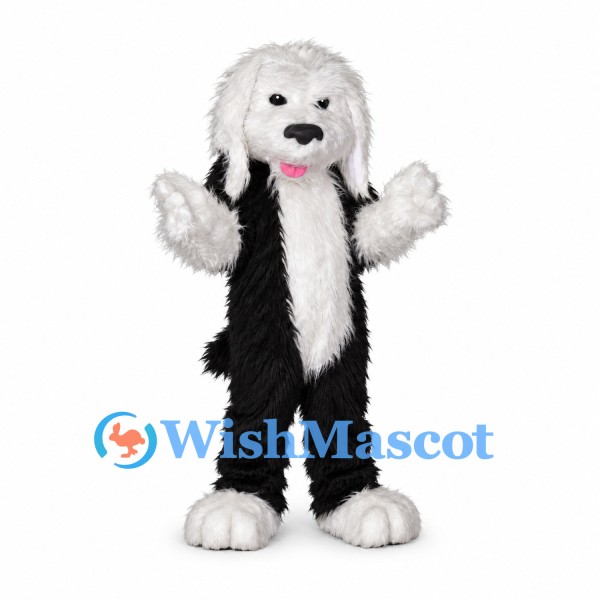 Sheepdog Mascot Costume in Black and White with Shaggy Head