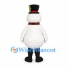 Snowman Mascot Costume with Plaid Scarf and Decorated Top Hat