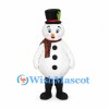 Snowman Mascot Costume with Plaid Scarf and Decorated Top Hat