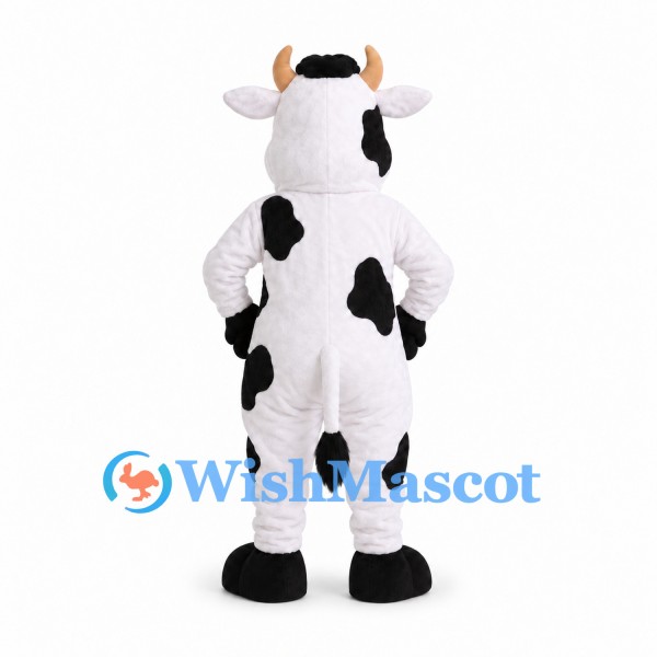 Cow Mascot Costume with Black Spots and Peach Belly
