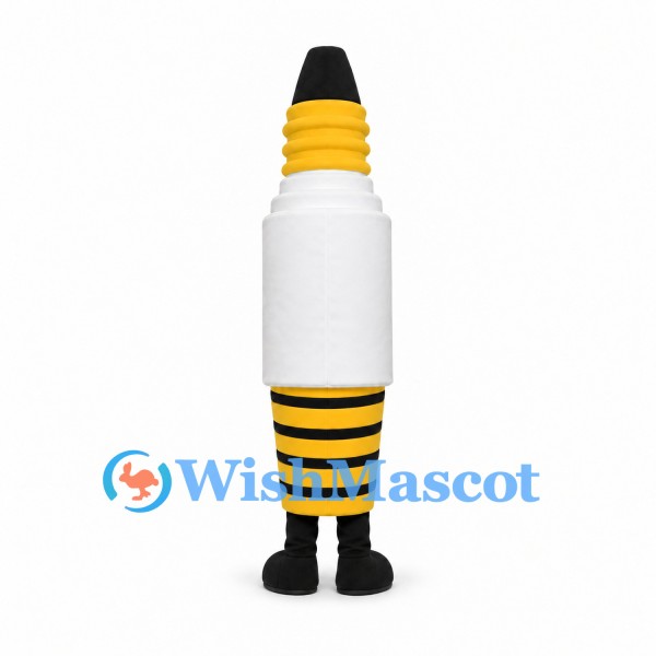 Spark Plug Mascot Costume in White and Yellow with Smiling Face