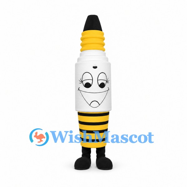 Spark Plug Mascot Costume in White and Yellow with Smiling Face