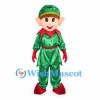 Elf Mascot Costume with Shiny Green Outfit and Red Collar