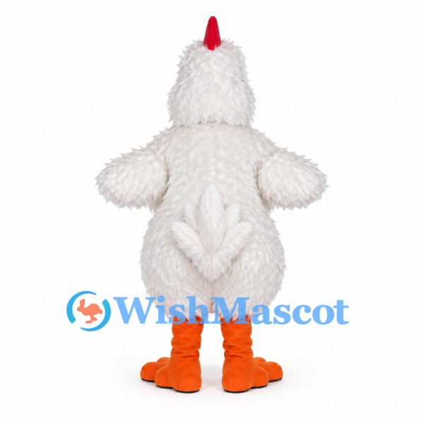 Chicken Mascot Costume in White with Orange Feet