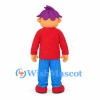 Boy Mascot Costume with Purple Hair and Red Shirt