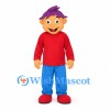 Boy Mascot Costume with Purple Hair and Red Shirt