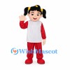 Girl Mascot Costume with Black Pigtails and Red Pants