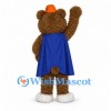 Cat Superhero Mascot Costume with Blue Cape and Orange Cap