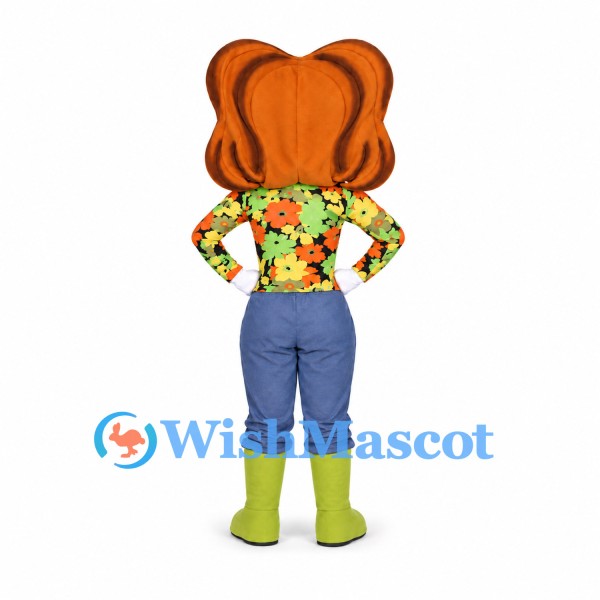 Woman Mascot Costume with Orange Hair and Floral Shirt