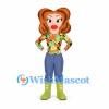 Woman Mascot Costume with Orange Hair and Floral Shirt