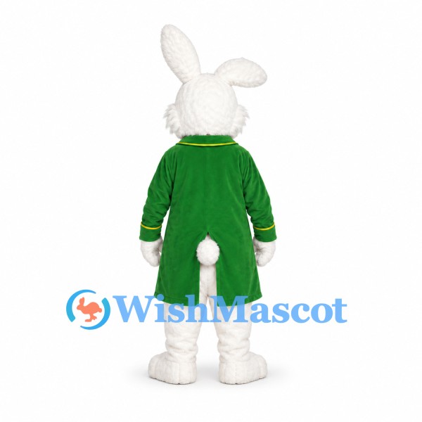 Rabbit Mascot Costume with Green Tailcoat and Pink Bow