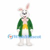 Rabbit Mascot Costume with Green Tailcoat and Pink Bow