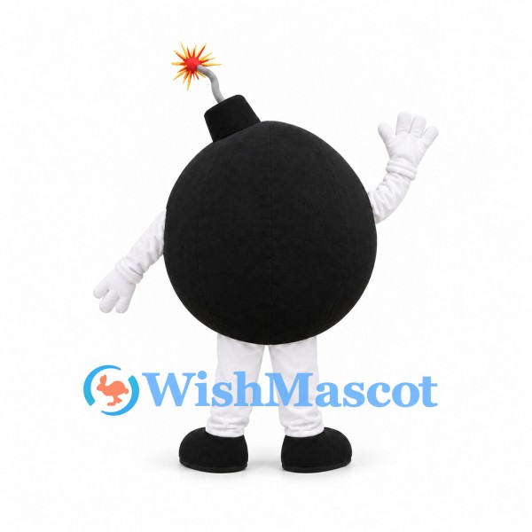 Cartoon Bomb Mascot Costume in Black with Lit Fuse Detail
