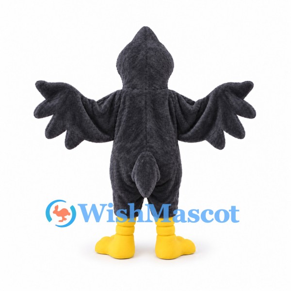 Crow Mascot Costume in Black with Gray Belly and Yellow Beak