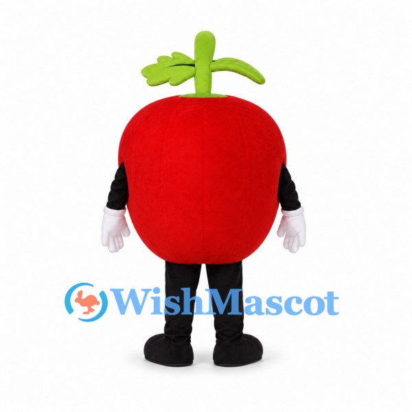 Apple Mascot Costume in Red with Green Stem and Leaves