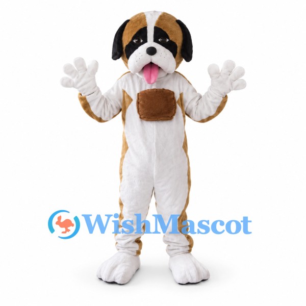 Saint Bernard Mascot Costume in Brown and White with Neck Barrel