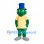 Green Monster Mascot Costume with Blue Top Hat and Yellow Shirt