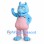 Blue Monster Mascot Costume with Pink Overalls and Curled Horns