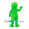 Dragon Mascot Costume in Green with Blue Belly and Yellow Horns