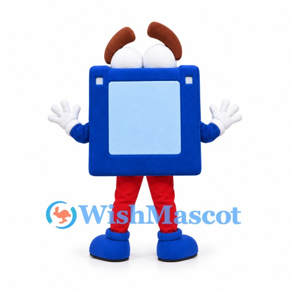 Floppy Disk Mascot Costume in Blue with Red Legs