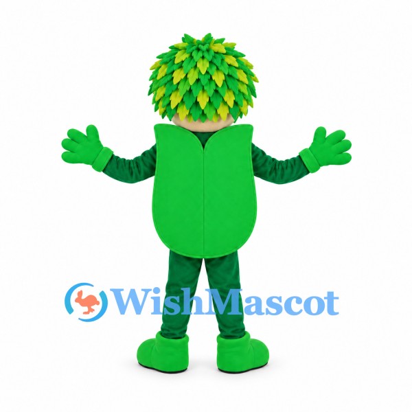 Leaf Boy Mascot Costume with Green Outfit and Leaf Hair