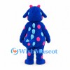 Dragon Mascot Costume in Blue with Colorful Polka Dots