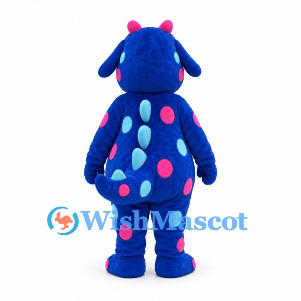 Dragon Mascot Costume in Blue with Colorful Polka Dots