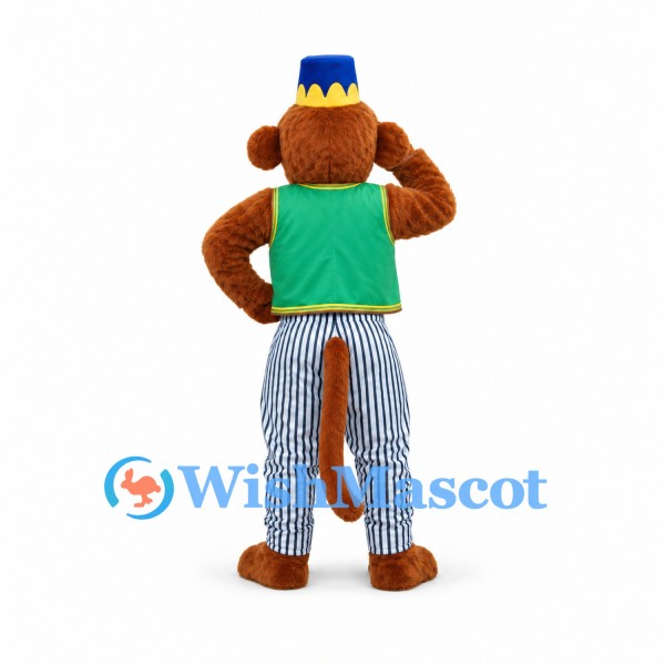 Monkey Mascot Costume with Green Vest and Striped Pants