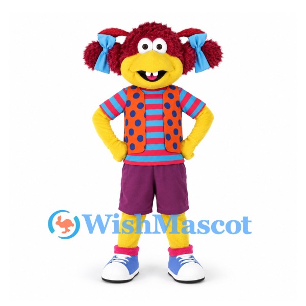 Clown Mascot Costume with Polka Dot Vest and Purple Shorts