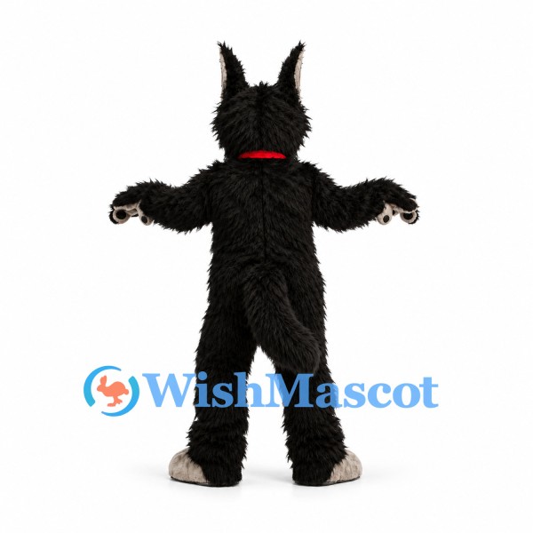 Wolf Mascot Costume in Black with Red Tie and Long Muzzle