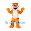 Tiger Mascot Costume in Orange with White Chest and Open Mouth