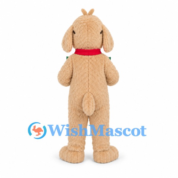 Dog Mascot Costume in Cream with Glasses and Green Book