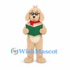 Dog Mascot Costume in Cream with Glasses and Green Book