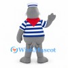 Bear Sailor Mascot Costume with Blue Striped Shirt and Red Scarf