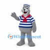 Bear Sailor Mascot Costume with Blue Striped Shirt and Red Scarf