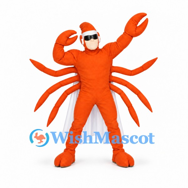 Lobster Mascot Costume in Orange with Long Side Legs