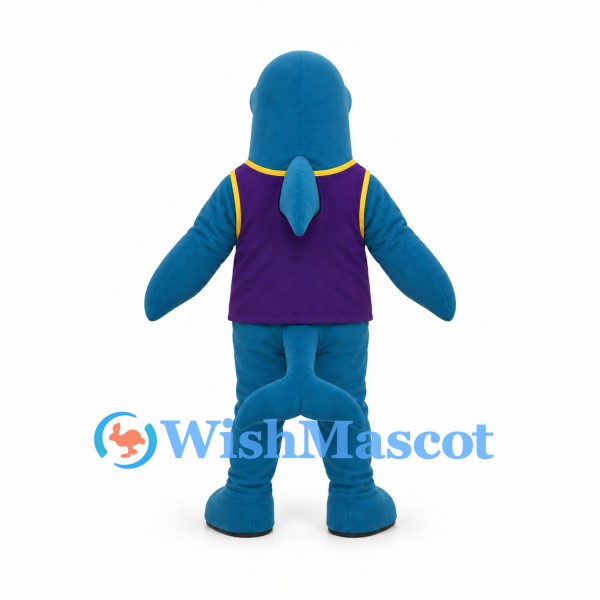 Dolphin Mascot Costume with Purple Sports Vest