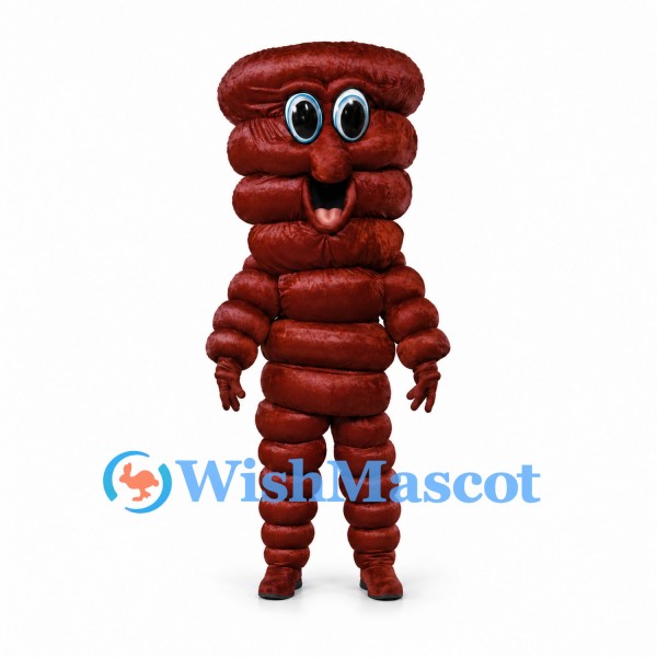 Sausage Mascot Costume in Brown with Stacked Links and Smiling Face