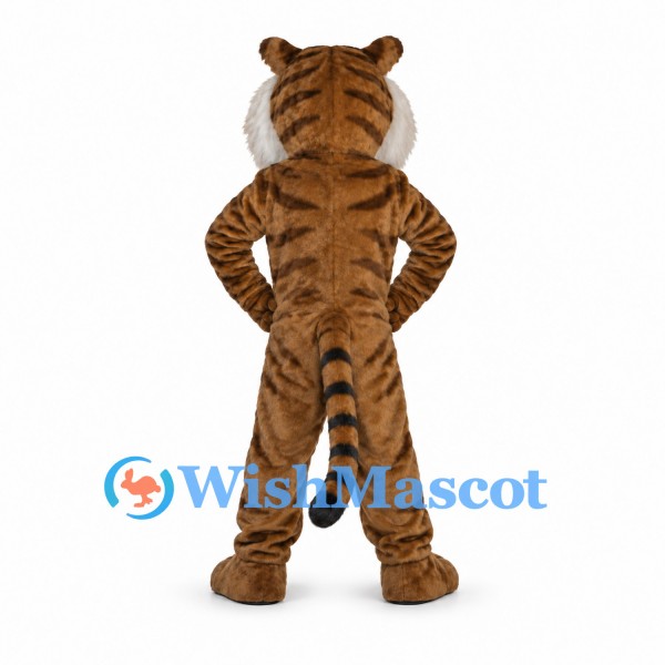 Tiger Mascot Costume in Brown with White Belly and Black Stripes