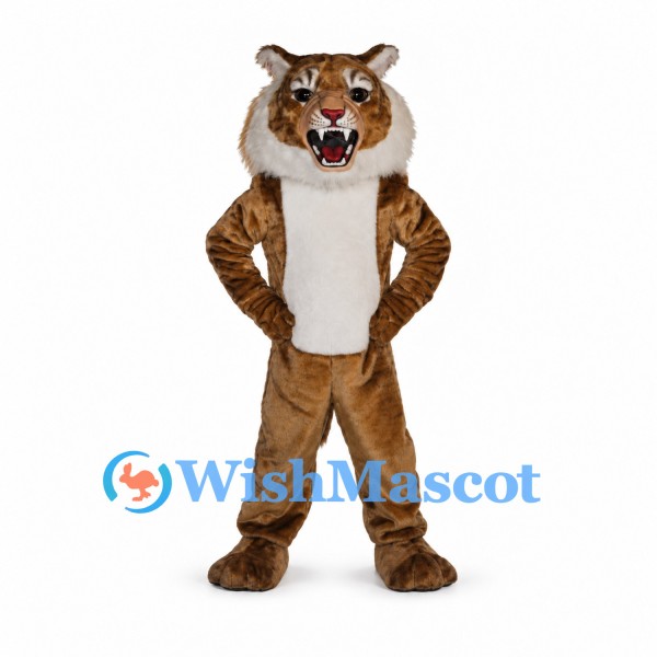 Tiger Mascot Costume in Brown with White Belly and Black Stripes
