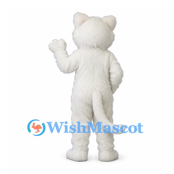 White Cat Mascot Costume with Blue Eyes and Pink Paw Pads