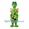 Dragon Mascot Costume in Green with Gold Spines and Red Belly Spots