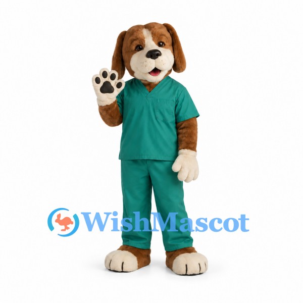 Dog Nurse Mascot Costume with Teal Scrubs