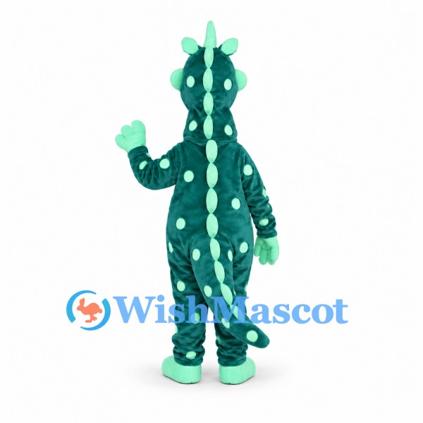 Dragon Mascot Costume in Teal with Pale Green Belly and Spots