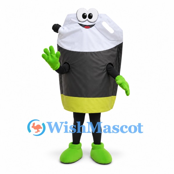Battery Mascot Costume in Black and Silver with Green Limbs