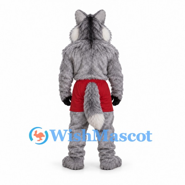 Wolf Mascot Costume in Gray with Red Shorts