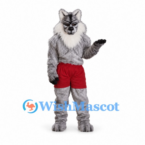 Wolf Mascot Costume in Gray with Red Shorts