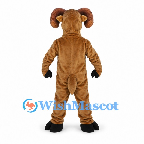 Ram Mascot Costume in Tan with Curled Horns and White Belly