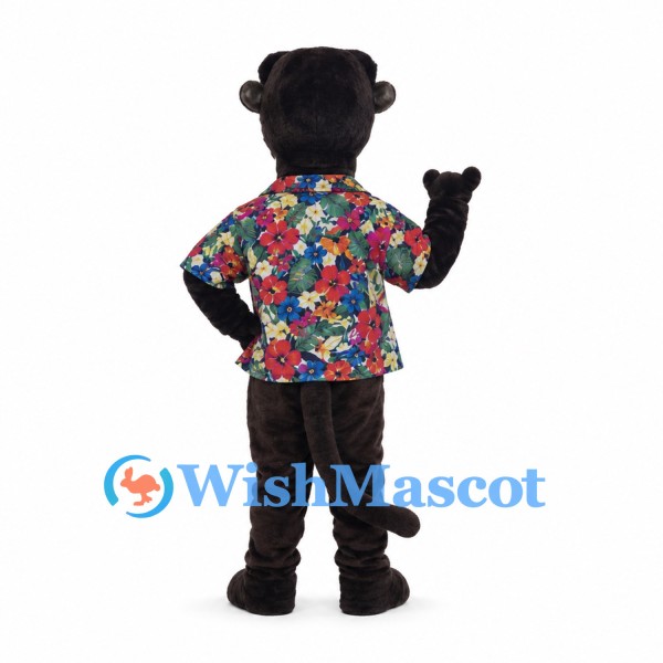 Black Panther Mascot Costume with Colorful Floral Shirt